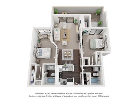 Floor plan for 2 beds, 2 baths, 1020 sqft